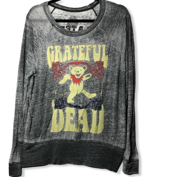 Grateful Dead Tops - Grateful Dead Deady Bear Grey burnout long sleeve